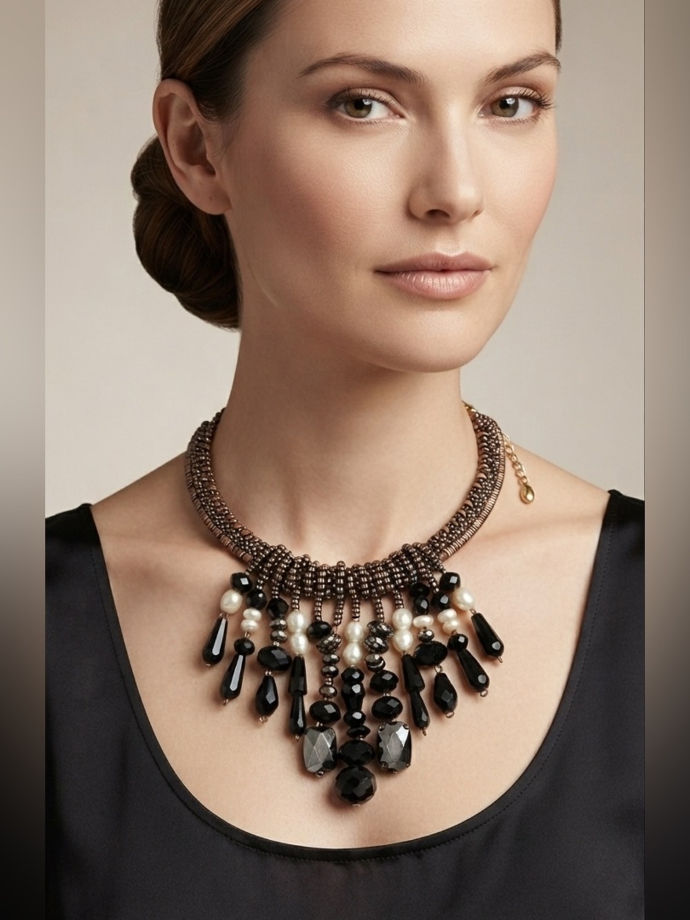 Chico’s Bib Necklace with Metallic Beads